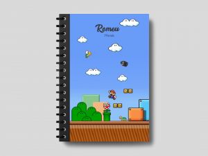 Capa de Caderno Mario personalizado (Envie o nome personalizado) Autocolante Fosco 22x32 Coloridas Verso   