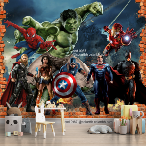 Papel de parede Super Herois - cod000087  sob medida Impressão digital Fosco Divididos em Rolos de 50 cm - sendo 0,5 a 1 cm para sobreposição Todas as Imagens são MERAMENTE ILUSTRATIVAS