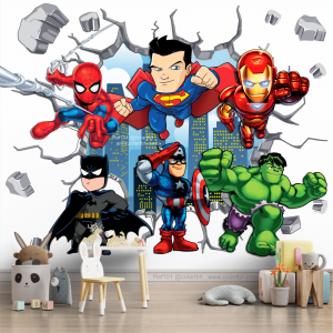 Painel de parede Super Herois - cod 000101  sob medida Impressão digital Fosco Divididos em Rolos de 50 cm - sendo 0,5 a 1 cm para sobreposição Todas as Imagens são MERAMENTE ILUSTRATIVAS