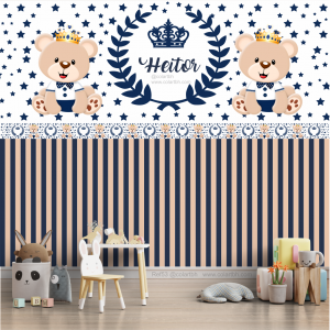 Papel de parede Autocolante - Urso Coroa Azul cod53